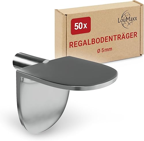 LouMaxx Winkelbodenträger mit Zapfen und Schraube - 40er Set Regalbodenträger - Sicherheits Bodenträger 5mm - Einlegeboden Halter aus Zamak vernickelt - Cheap-Us