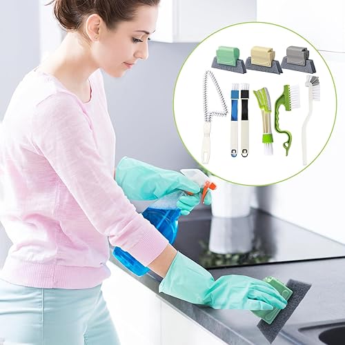 LHOEST 9 Stück Fensterrillen Reinigungswerkzeug, Jalousien Reinigungsbürste für Fenster Putzen zur Küche Badezimmer, Bürste Reinigung Set für Aller Ecken und Lücken, Fensterschlitze - Cheap-Us