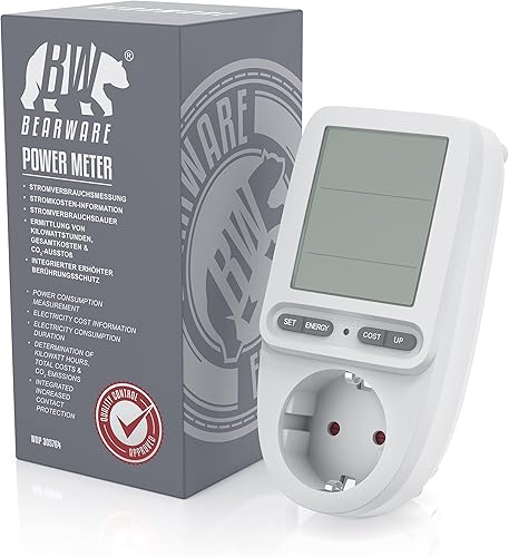 CSL – Energiekostenmessgerät Stromkostenmessgerät Stromverbrauchszähler – 3 Zoll großes Display – max. 3680 Watt – 4 Tasten – inkl. Backup-Batterie - Strommesser/Stromzähler für Steckdose - Cheap-Us