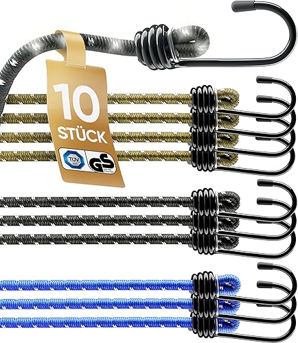 HELDENWERK 10er-Set Expander TÜV/GS geprüft mit Haken Elastisch in 30, 45, 75 und 100cm I Spanngummi mit Haken für Transport, Camping & Sicherung I Spannseil, Gummispanner & Gepäckspanner (30cm) - Cheap-Us