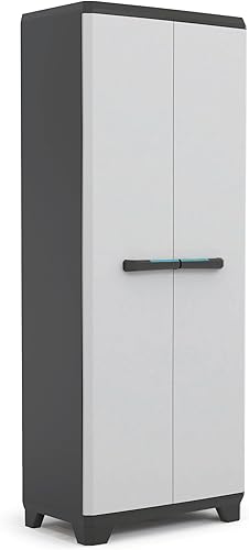 Keter Linear Kunststoffschrank, hoch, hellgrau/schwarz/blau, 68 x 39 x 173 cm - Cheap-Us