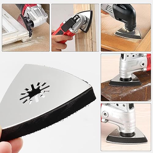 Vipuikos 4 Stück Multitool Schleifplatte für Deltaschleifer, Dreieck Schleifpapier 80 mm mit 10 Multitool Dreieck-Schleifpapier, Multitool Sägeblätter für Holz, Metall, Hartplastik, Putz - Cheap-Us