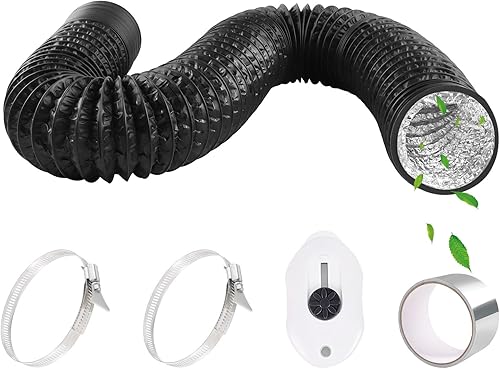 Abluftschlauch PVC Ø80mm 2,5m Lüftungsschlauch Flexibel mit Aluminiumband 50mm x5m und 2 Schlauchschelle Edelstahl Aluminium Abluftrohr für Klimaanlage Wäschetrockner Abzugshaube - Schwarz - Cheap-Us