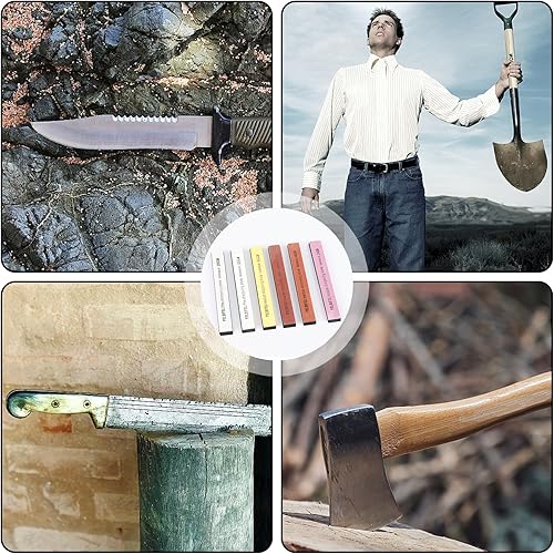 Fonyet Schleifstein Set 6 Stück Abziehsteine Schleifstein Messer mit Rutschfestem Gummifuß Professionell Messerschärfer Körnung 120/240/600/1000/2000/3000 - Cheap-Us
