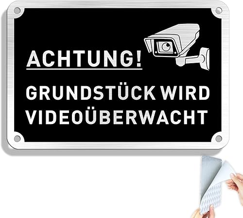 SINMAO “ACHTUNG!GRUNDSTÜCK WIRD VIDEOÜBERWACHT ”mit Bohrlächer,Wetterfest,Reflektierend - (15 x 10 cm,0.1 cm Dick）- Warntafel-Videoüberwachung Schilder - Cheap-Us