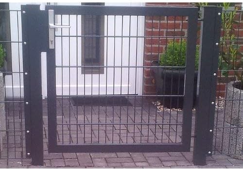 Einfahrtstor Gartentor Matten-Tor Hoftor Törchen Grau Pulverbeschichtung Anthrazit RAL 7016 / 100cm x 143cm (BxH) inkl. Pfosten - Cheap-Us