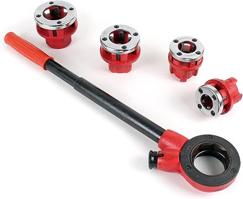 Wiltec Gewindeschneider Set 7-tlg. mit Schneidkluppe aus Stahl, Rohrschneider mit 4 Schneidköpfen, Schneideisen mit Ratschenverlängerung und Koffer - Cheap-Us