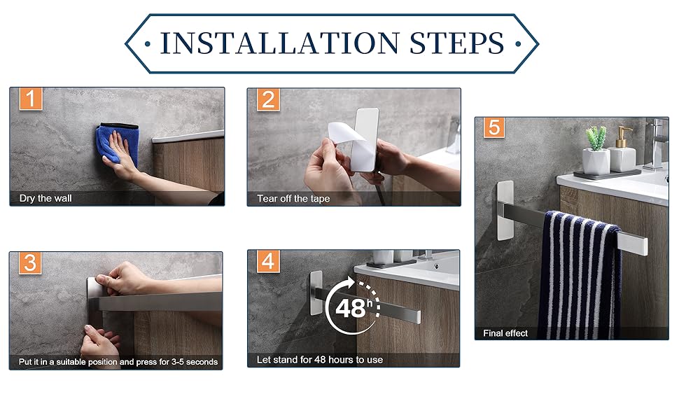 Edelstahl Gebürstet Selbstklebend Handtuchhalter Eckig-Einarmig