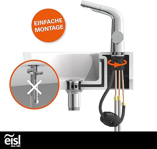 EISL NI075TCO VICO Waschtischarmatur Bad, Wasserhahn Bad mit Haarbrause, Badarmatur mit ausziehbarem Brausekopf, Einhebelmischer mit herausziehbarer Brause und Ablaufgarnitur, Chrom - Cheap-Us