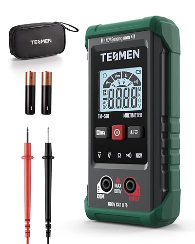 TESMEN TM-510 Digital Multimeter, 4000 Zähler Messgerät, Voltmeter mit Automatischem Messbereich, Intelligente Messung; Spannungsprüfer Misst AC/DC-Spannung, Widerstand, Durchgang – Grün - Cheap-Us