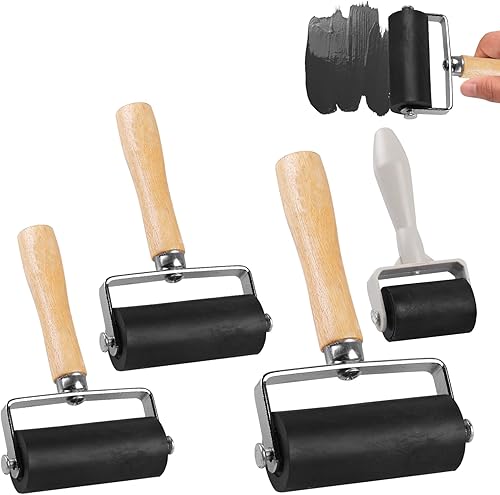 WIYETY 4 PCS Gummiwalze Gummiroller: Kleberwalze Gummiwalze Gummi, Linoldruck Farbwalze, Malerwalze Gummirolle, Gummiwalze für Tintenfarbblock, Stempeln, Drucken, Tapeten Kunsthandwerk 3,5/6/10cm - Cheap-Us