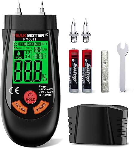 Feuchtigkeitsmessgerät, neu aufgerüstet mit neuen Temperatur-/Feuchtigkeits- und Summerfunktionen, kann schnell verschiedene Arten von Holz, Papier, Mörtel, Sperrholz, Gipswänden, Böden usw. messen. - Cheap-Us