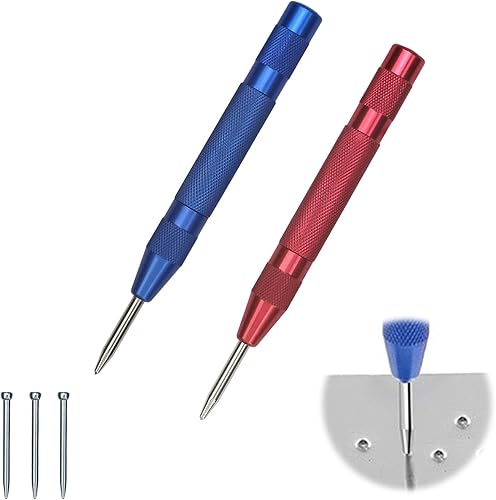 2 Stücke Automatik Körner, AMONENZ Körner 130mm, Automatischer Körner, mit 3 Ersatzspitzen, Center Punch, Verstellbare Spannung Federkörner, für Metall Holz Glas Dünne Stahlbleche - Cheap-Us