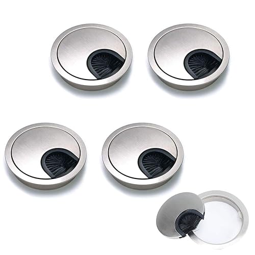 HO2NLE 2er Kabeldurchführung Schreibtisch Kabeldurchlass 60mm Kabelabdeckung Kabeldose mit Bürste Tischdurchführung für Tisch Büro Arbeitsplatten Edelstahl Rund - Cheap-Us