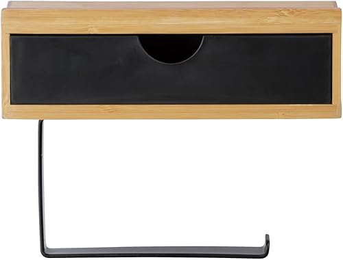 WENKO Toilettenpapierhalter Mod. Bambusa mit Ablage aus Bambus und Schublade, inkl. Befestigungsmaterial, Natur/Schwarz - Cheap-Us