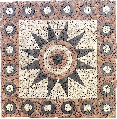 Divero Fliesen Rosone Blume Sonne Windrose Naturstein Mosaik Marmor dekorativ Creme-grau-rosé 120x120 cm (Sonne) - Cheap-Us
