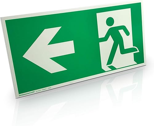 Notausgangsschild „links abwärts“ - Aluminium, langnachleuchtend - 30,0 x 15,0 cm - Gemäß ASR A1.3 DIN 7010 DIN 67510 - Rettungsweg, Fluchtweg - Betriebsausstattung24® - Cheap-Us