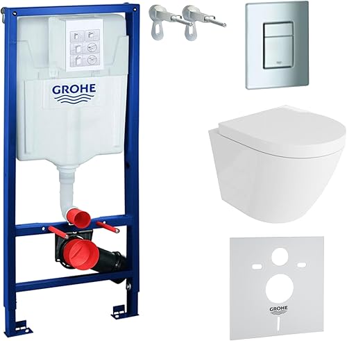 LAVITA Vorwandelement Solido Start + Wand Hänge WC Sogo Weiß Spülrandlos + + WC Sitz mit Absenkautomatik Verchromter Knopf Komplettset Unterputz Spülkasten Toilette Komplett Sett WC - Cheap-Us