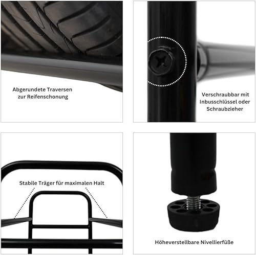 PROREGAL Reifenregal CARRERO HxBxT 104x55x40cm, bis zu 4 Reifen auf 2 Ebenen, Schwarz, Werkstattregal, Lagerregal, Kellerregal - Cheap-Us