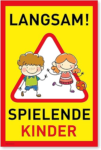 Achtung Kinder Schild (20x30 cm Kunststoff) - Warnschild spielende Kinder - Vorsicht Hier Spielen Kinder - Bitte langsam Fahren - 870211 - Cheap-Us