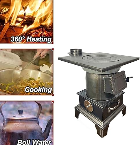 DINGK Holzofen, reines Gusseisen-Kohlenstofffeuer, holzbefeuerter Lagerheizer, Brennholzofen, Mini-Multibrennstoffofen, Heizen und Kochen, Heimheizung, Erwärmung (Size : C) - Cheap-Us