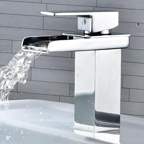 Wasserfall Wasserhahn,Edelstahl Waschtischarmatur Bad,Luxus Upgrade Wasserfall Beckenhahn Mit Kalt,Warmwasserfunktion,mühelos zu installieren,Für Toilet,Badezimmer,Waschbecken,Chrom-Finish, Silber - Cheap-Us