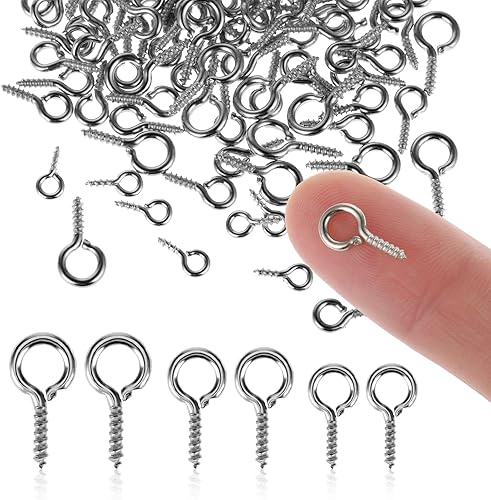 TIESOME Kleine Schraub Ösennadeln, 300 Stück, silberfarben kleine Metall Ösennadeln Haken Ösenschrauben Hering Mini selbstschneidende Schraube Gewindeverschlüsse Haken, 3 Größen (Gold) - Cheap-Us