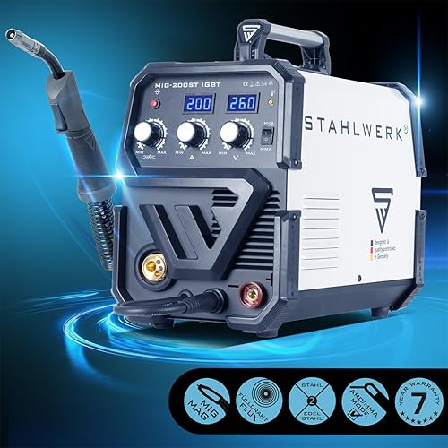STAHLWERK MIG MAG 200 ST IGBT - MIG MAG Schutzgas Schweißgerät mit 200 Ampere, FLUX Fülldraht geeignet, mit MMA E-Hand (MIG MAG 200 ST IGBT, Metall und Hartplastik, 48 x 24 x 37 cm) - Cheap-Us