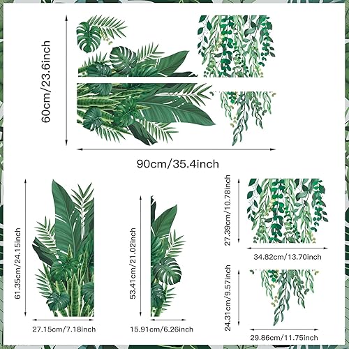 HPNIUB Grüne Blätter Wandtattoo,Modern Wandaufkleber Wohnzimmer,Grüne Pflanze Wandtattoo,Abnehmbar Hängende Rebe Wandbild,Frühling Wandsticker Aufkleber für Fenster Schlafzimmer Wanddeko (E, E) - Cheap-Us