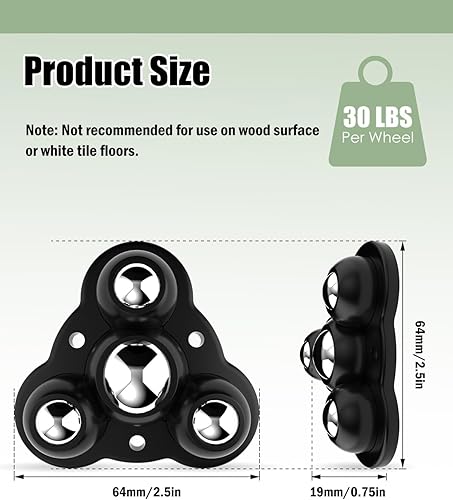 Selbstklebende Lenkrollen, 360° schwenkbare Räder für Möbel, 1' Stahl-Universalrad, 28 LBS Tragfähigkeit pro Rad, Niedrigprofil-Rolle für Büro-Küchengeräte-Lagerbehälter (8 PCS, schwarz) - Cheap-Us