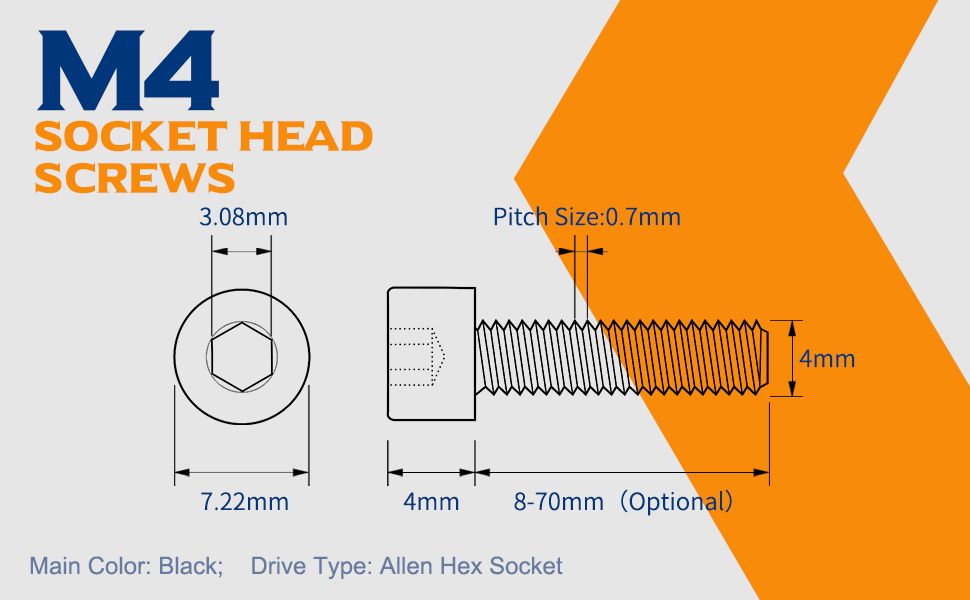 M4 Innensechskantschraube 12,9 Grad Kohlenstoffstahl Zylinderschrauben mit Innensechskant schrauben