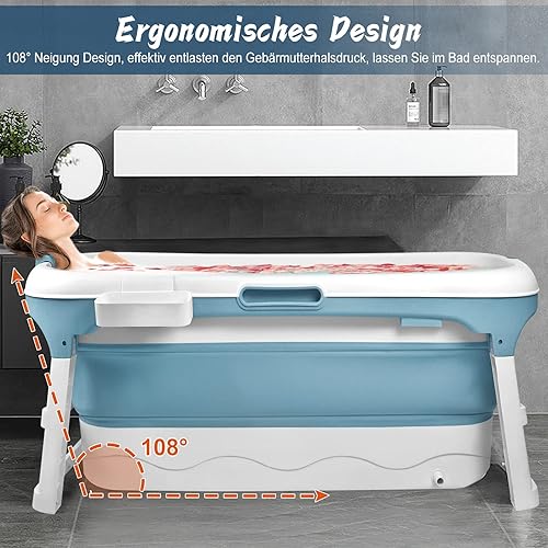 HENGMEI Faltbare Badewanne Erwachsene XXL Mobile Tragbare Badewanne Mit Abdeckung Massagerollen und Badewannenablage, Blau (148 x 62 x 53 cm) - Cheap-Us