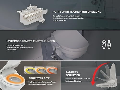 LEEVENTUS Elektronisches Bidet - J430, Standard Version, mit seitlichem Bedienelement & selbstleerender Wassertank-Technologie, energiesparender Dusch WC Aufsatz aus Korea - Cheap-Us