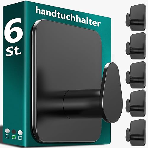4smile Handtuchhalter ohne Bohren - 6 Stück schwarze Handtuchhaken Bad Edelstahl rostfrei als praktische Klebehaken - Hochwertige Haken selbstklebend, Wandhaken, klassisches Design - Cheap-Us