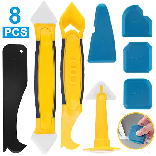 Silikonentferner, silikon fugenwerkzeug,Eokeey Multifunktionale 8 in 1 Profi Silikon Werkzeug Schaber Set mit Dichtung Werkzeug,Dichtmittelelentferner,Caulk Düse für Küche Badezimmer - Cheap-Us