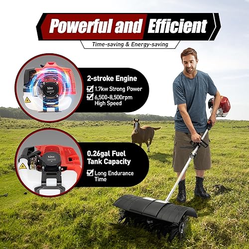 DIFU Motorbesen Benzin 52ccm mit Schutzbrille, Upgrade Schneefräse Benzin Kehrmaschine Kit, 2,3 PS Handkehrmaschine Schneeschieber, Luftgekühlt 2-Takt Benzin Kehrbesen für Draußen - Cheap-Us