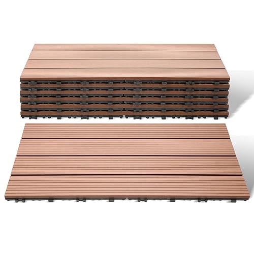 Lospitch WPC Terrassenfliesen, 30x30cm Balkon Bodenfliese 66 Stück für 6m², Terrassendielen Klickfliesen Wetterfest, Rutschfest, Pflegeleicht, Gartenfliesen mit Klick-System, Anthrazit - Cheap-Us
