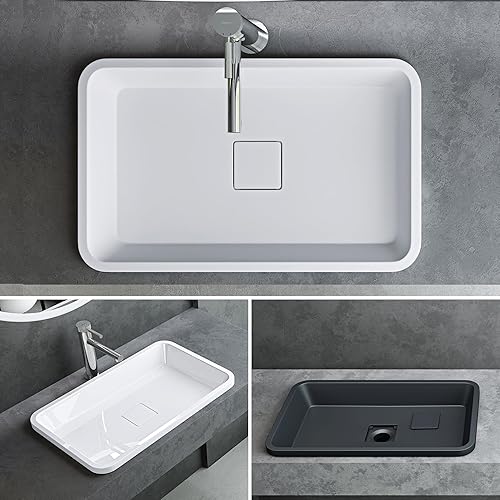 Mai & Mai Waschbecken mineralguss Einbauwaschbecken ca. 53x33x10,5 cm (BxTxH) in Anthrazit matt mit Ablaufabdeckung Col104 - Cheap-Us