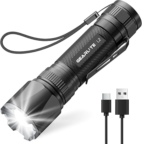 GEARLITE Taschenlampe Led Aufladbar, Superhelle Zoombare 2200 Lumen Mini Torch mit 3 Lichtmodi & Langer Betriebsdauer, IP65 Wasserdicht Taktische Handlampe für Camping Angeln Wandern Outdoor, Notfäll - Cheap-Us
