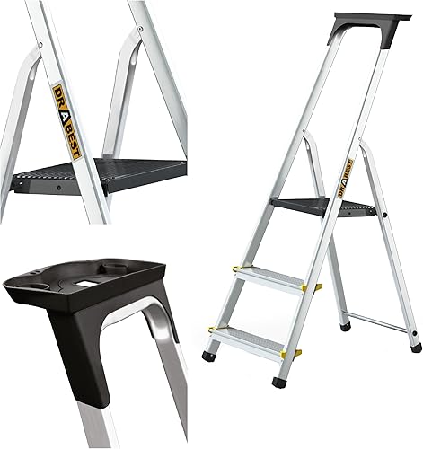 DRABEST Leiter PRO Serie Trittleiter Alu Leiter 5 Stufig Klappbar Stufenleiter mit Ablage Haushaltsleiter Belastbar bis 150 kg Stehleiter - Cheap-Us
