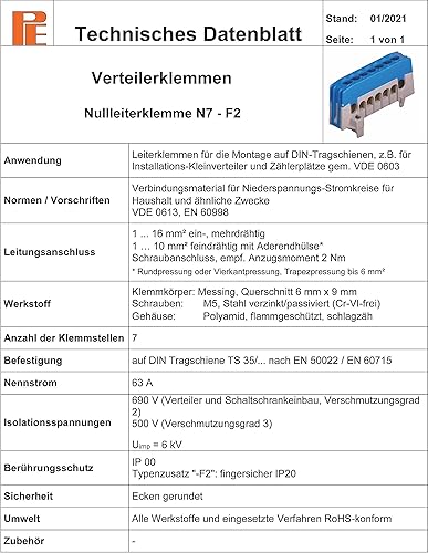 Pollmann Nullleiterklemme N7-F2, 7-polig, blau, 1 Stück - Cheap-Us
