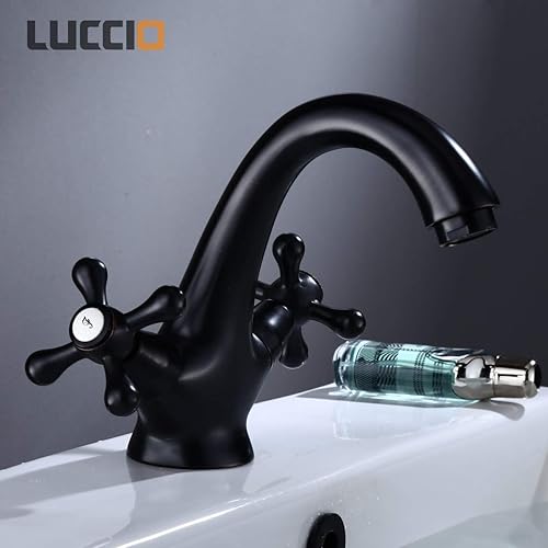 ZXC Retro Bad Waschbecken Armatur Nostalgie Mischbatterie mit Kreuzgriffen in matt Schwarz Bronze gebürstet - Cheap-Us