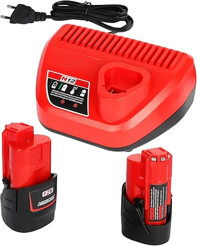 Powarobor 2 Stück M12 12V 3.0Ah Ersatzakku und 1 Stück Ladegerät Starter Kit Kompatibel mit Milwaukee 12Volt Li-Ion Akkus Werkzeuge - Cheap-Us