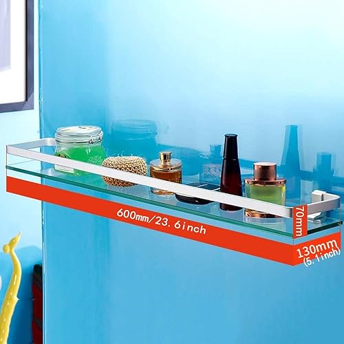 Mgchowue Glas Bad-Regal, Glasablage Wandregal 60 80cm Badezimmer Regal Badablage Ablageregal - mit Reling aus Chrom & 8mm Hartglas Badregal - Cheap-Us