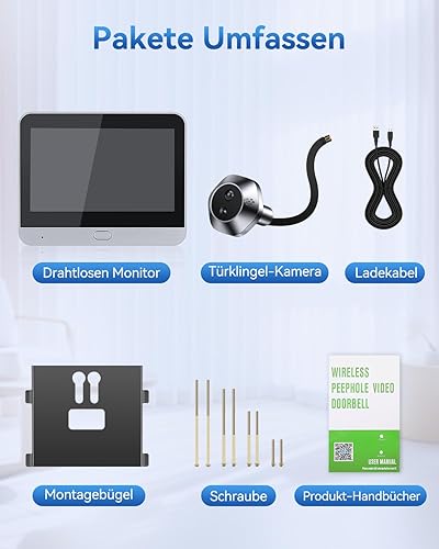 ZEXMTE WLAN Türspion Kamera mit Monitor, Kabellose Video Türklingel mit 5000mAh Akku, 1080P HD-Video, Zwei-Wege-Audio, 120° Weitwinke und PIR-Sensor, APP Live-Ansicht verfügbar - Cheap-Us