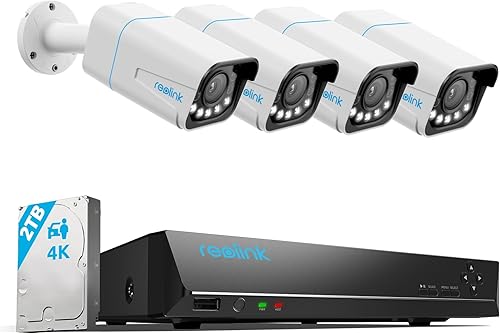 Reolink 4K Überwachungskamera Aussen Set, 5X Optischer Zoom, Personen-/Fahrzeug-/Tier-Erkennung, Spotlights, 2-Wege-Audio，8CH 2TB HDD NVR für 24/7 Aufnahme,Nachtsicht, IP67 Resistent, RLK8-811B4 - Cheap-Us