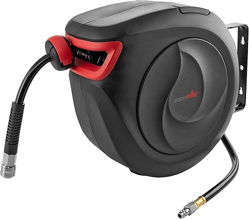 Poppstar Druckluftschlauchtrommel (10m+1m, Durchmesser 5/16' (8x12mm)) Schnellkupplung 1/4' BSPT, Schlauchtrommel m. Automatik Aufroller f. Druckluft Schlauch - Cheap-Us