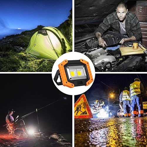 KAMEUN LED Baustrahler Akku 2 Stück, Wiederaufladbare Strahler mit Akku (18650ma*2) 30W 2000LM, LED Arbeitsleuchte USB Tragbar für Garage Camping Angeln Notfall Baustellen,3 Lichtmodi (GELB) - Cheap-Us