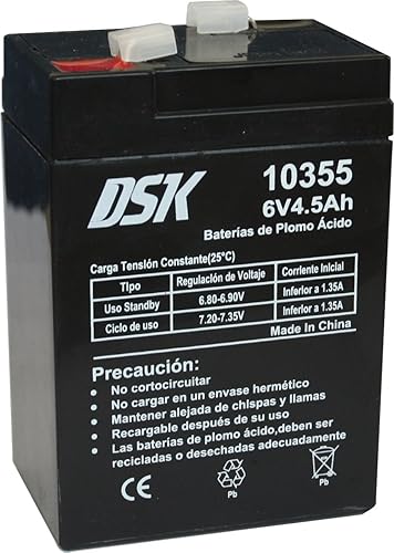DSK 10355 - Versiegelte wiederaufladbare AGM-Bleibatterie 6V mit 4,5Ah. Ideal für Auto- und Elektromotorräder für Kinder, Motorroller, USV-Systeme, Sicherheits- und Kommunikationssysteme… - Cheap-Us