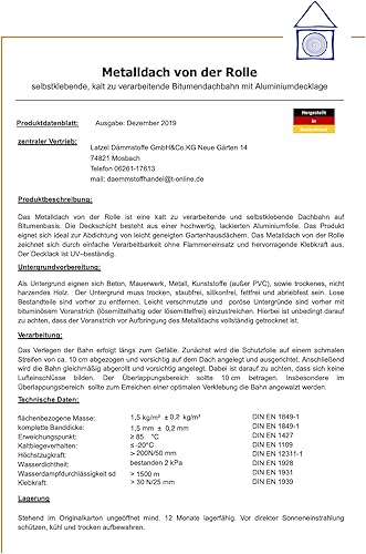 Dachabdichtungbahn Elastomerbitumen mit farbiger Aluminiumbeschichtung 10 m2. Metalldach von der Rolle. Selbstklebend Format 1 x 10 m Farbe Bleifarben. - Cheap-Us